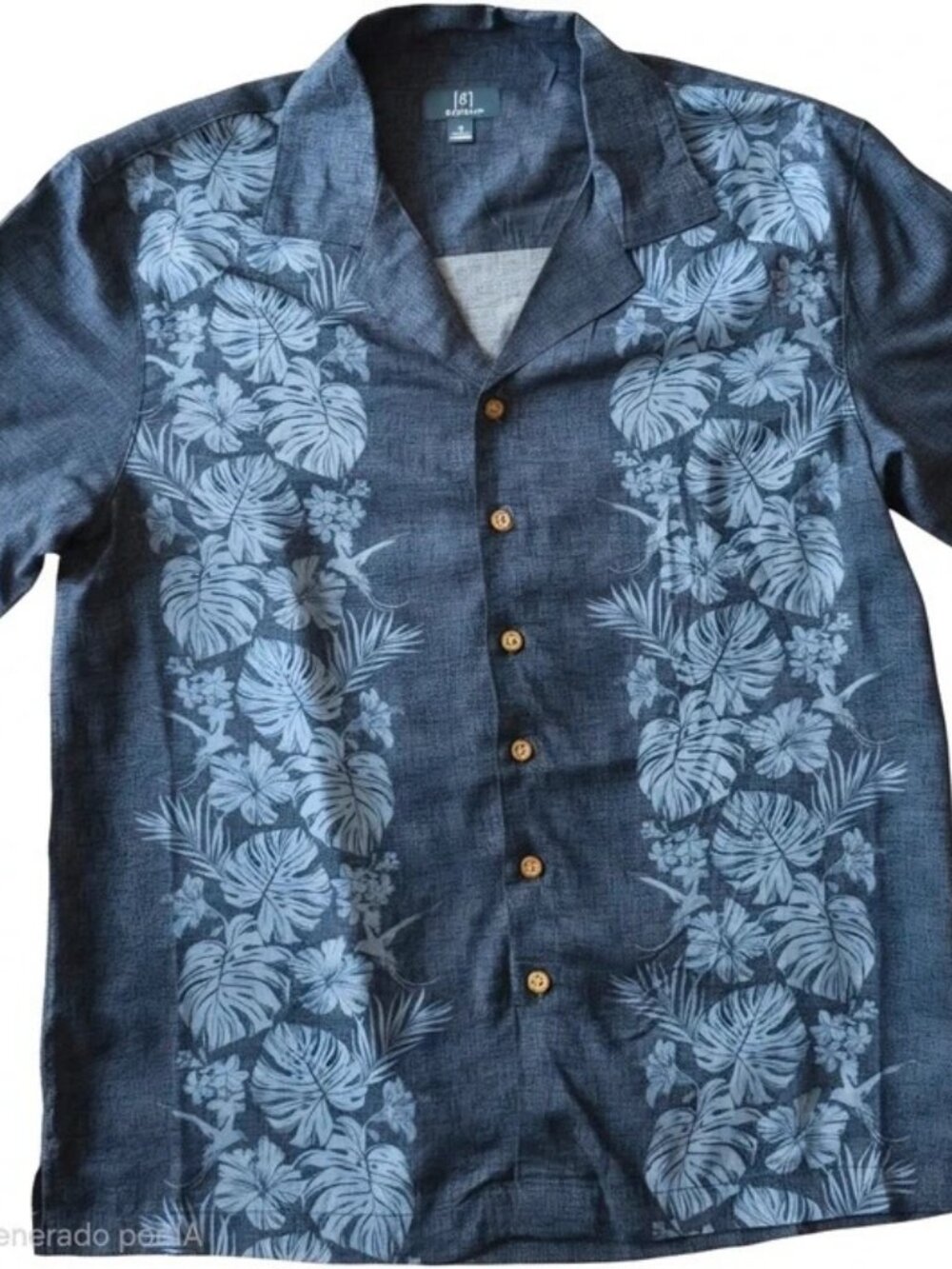 George Men's Blue Hawaiian Floral Short Sleeve Button-Up Shirt Viscose S